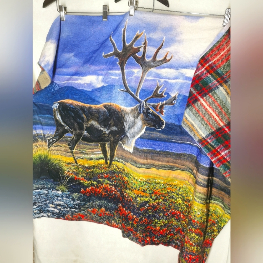 Handcrafted Cabin Rustic tartan caribou throw blanket Decor New